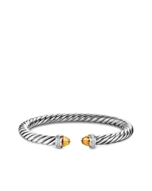David Yurman White Sterling Cable Flex Citrine And Diamond Bracelet
