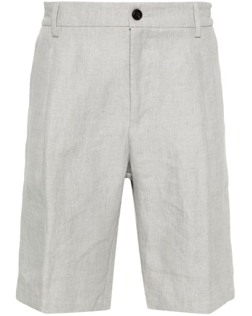 Eleventy Gray Pleat-detail Linen Bermuda Shorts for men