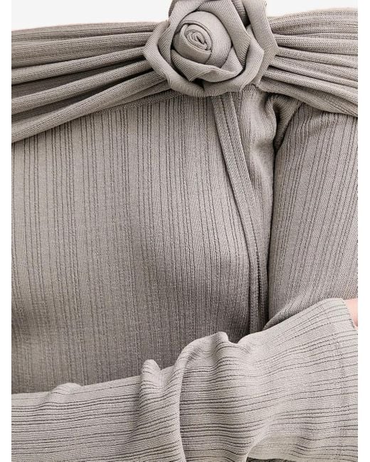 Miss Sixty Gray Rose-Embellished Off-Shoulder Knit Top