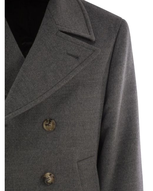 Brunello Cucinelli Black One-And-A-Half-Breasted Wool Coat for men