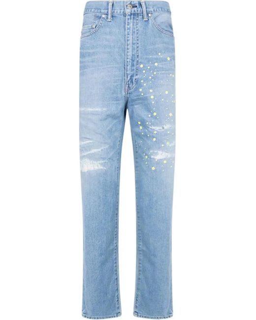 A Bathing Ape Blue X Kid Cudi Damaged Denim Straight-Leg Jeans for men
