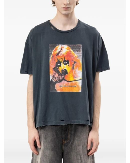 Marking Distance Gray Graphic-Print Distressed T-Shirt for men