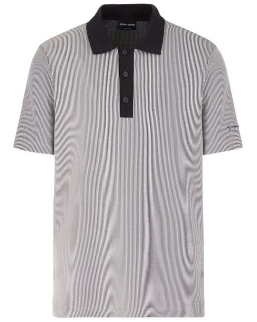 Giorgio Armani Gray Striped Logo-embroidered Polo Shirt for men