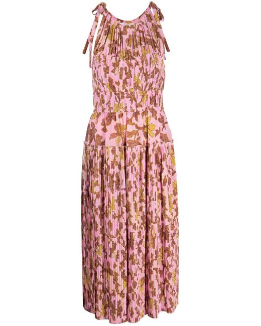Ulla Johnson Silk Amalthea Floral-print Pleated Midi Dress in Pink ...