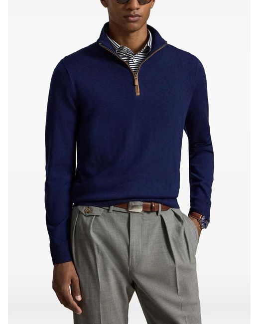 Ralph Lauren Blue Half-Zip Wool Sweater for men