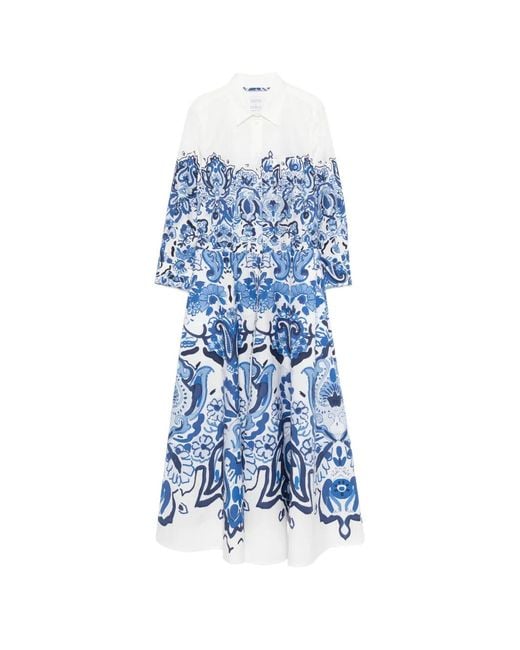 Sara Roka Blue Nydia Damasque-Printed Midi Dress