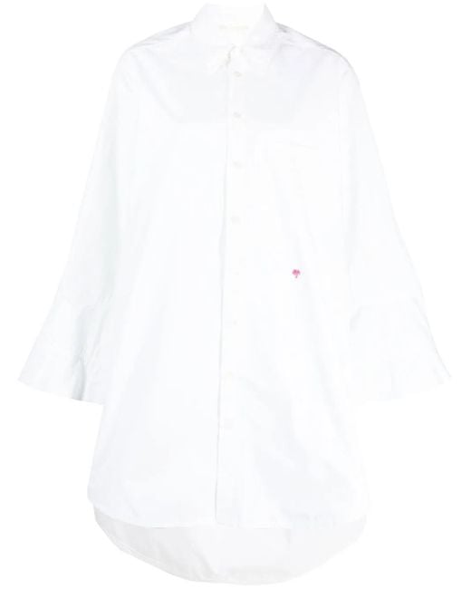 Palm Angels White Flared-Sleeve Shirt Dress
