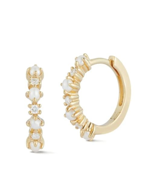 Mateo Metallic 14Kt The Little Things Pearl Diamond Hoop Earrings