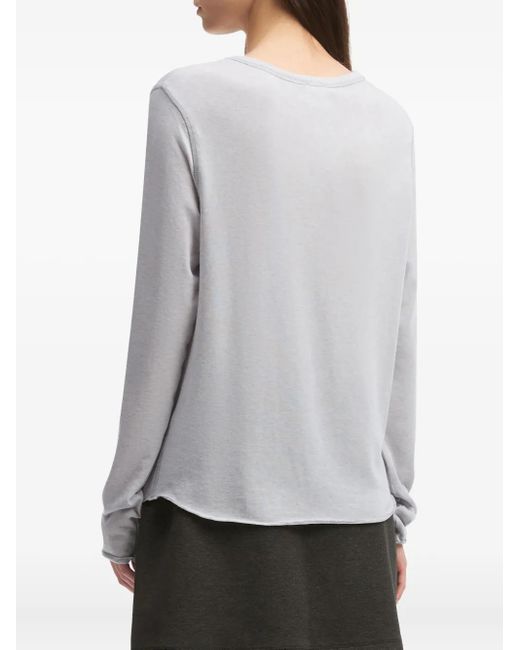 B+ AB White Raw-Edge Long-Sleeved T-Shirt