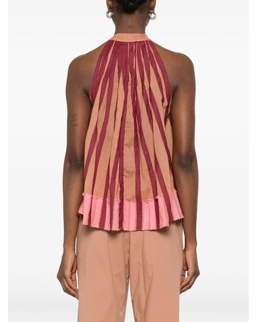 Niu Red Striped Tassel Blouse