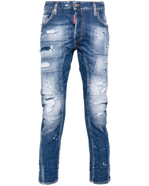 DSquared² Tidy Biker Gerafelde Mid Waist Slim-fit Jeans in het Blue voor heren