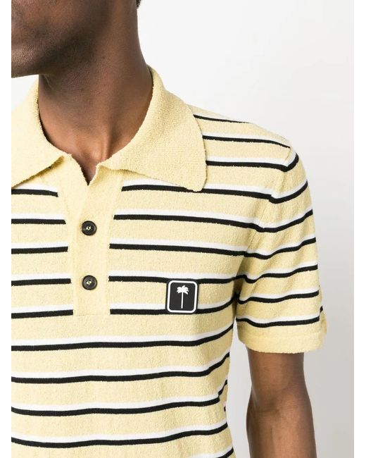 Palm Angels Natural Logo-Patch Striped Terry Polo Shirt for men