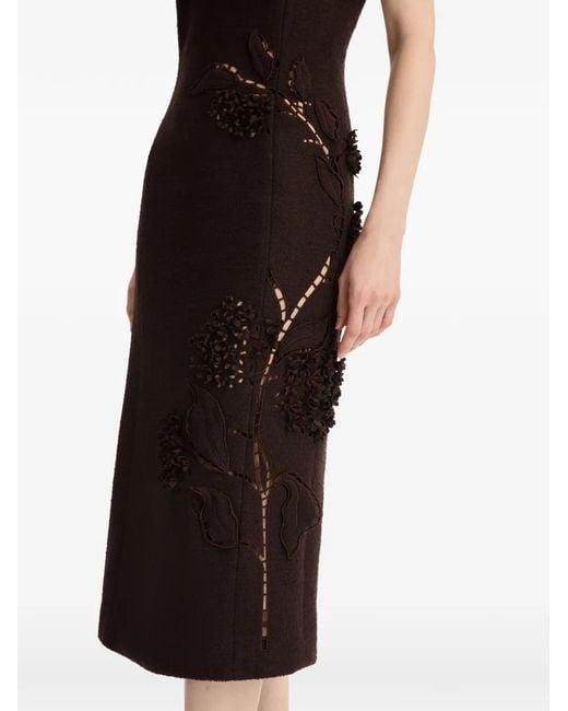 Oscar de la Renta Brown Flower-Detail Cutout-Detail Midi Dress