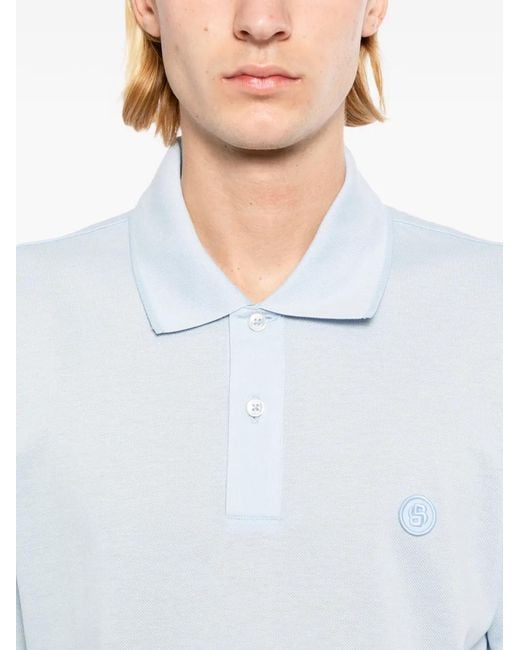 Boss Blue Logo-Embroidered Polo Shirt for men