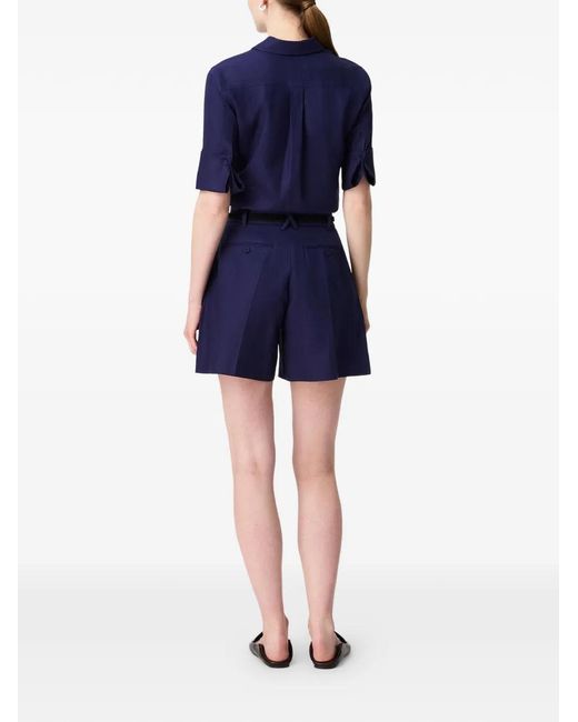 Another Tomorrow Blue Pleated Linen Shorts
