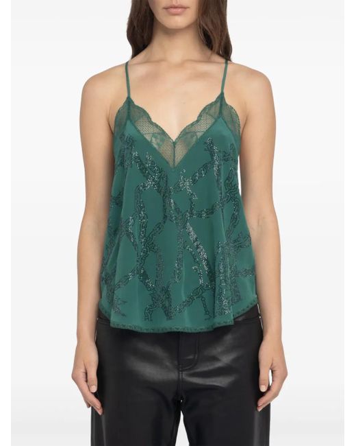 Zadig & Voltaire Green Lace-Trimmed Top
