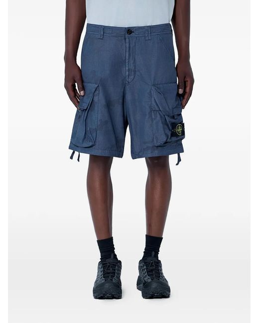 Stone Island Blue Ripstop Cargo Shorts for men