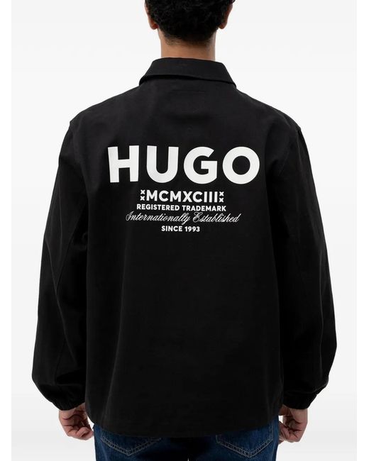 HUGO Black Logo-Print Button-Up Jacket for men