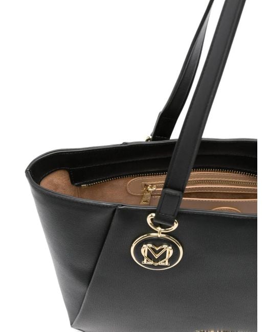 Love Moschino Black Shopper mit Logo-Schild