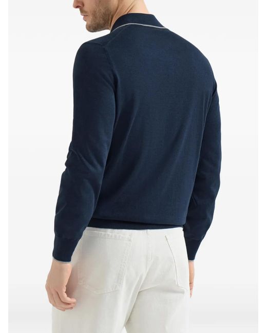 Brunello Cucinelli Blue Lightweight Knit Polo Shirt for men
