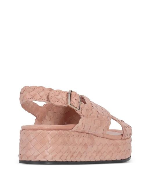 LA ROSE Pink Woven Crossover-Strap Platform Sandals