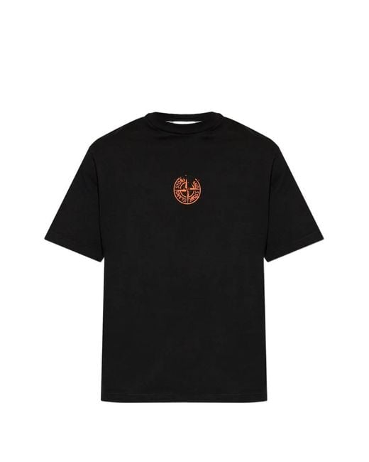 Stone Island Black Logo-Print T-Shirt for men