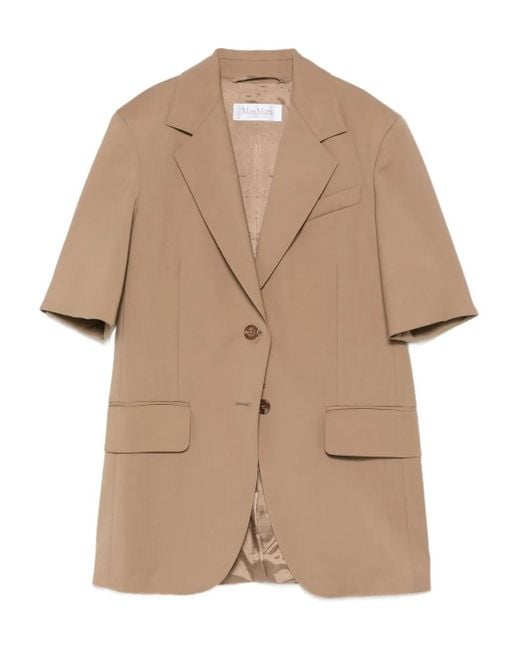 Max Mara Ottuso Blazer Met Gekerfde Revers En Korte Mouwen in het Natural