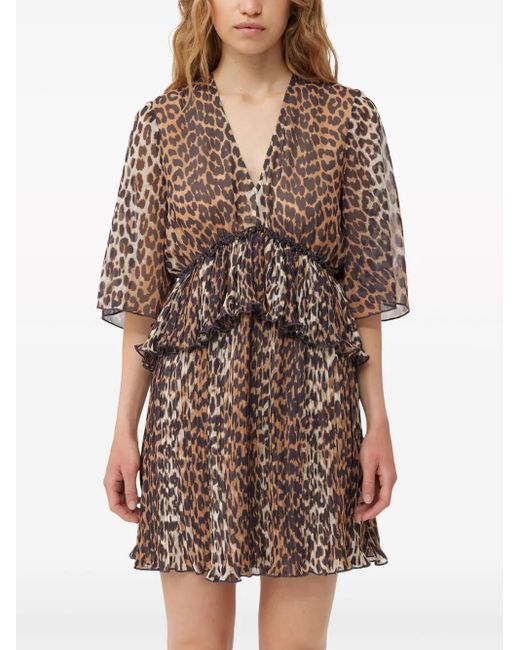 Ganni Brown Leopard Print Mini Dress