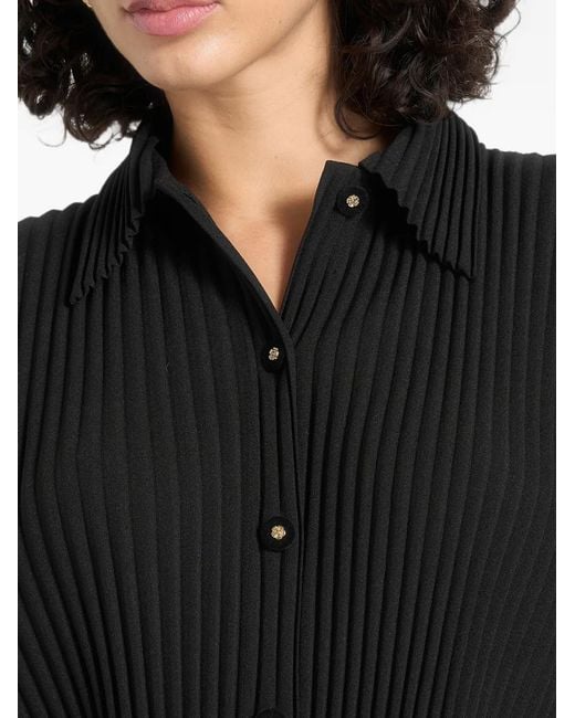 Manière De Voir Black Mona Cropped Pleated Short-Sleeve Shirt