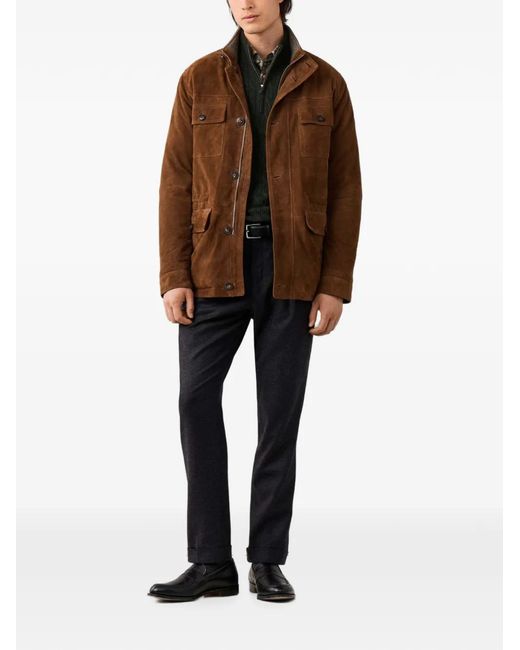 Hackett Brown Multi-Pocket Leather Jacket for men