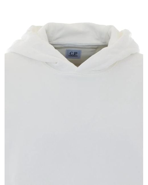 C P Company White Lens-Detail Kangaroo-Pocket Hoodie for men