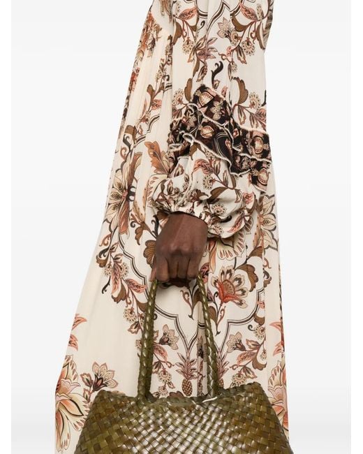 Farm Rio White Majestic Garden Ruffled Floral-Print Dress