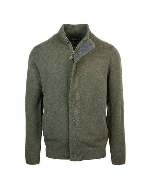Barbour Green Elbow-Patch Zip-Up Sweater for men