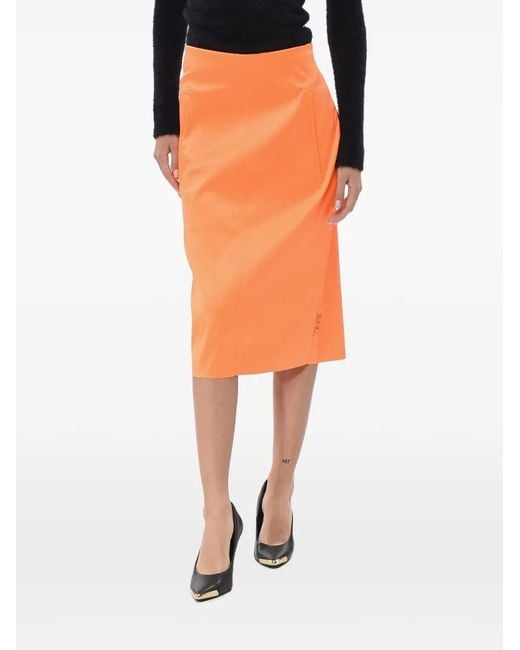 Off-White c/o Virgil Abloh Orange Technical Fabric Longuette With Back Slit Midi Skirt