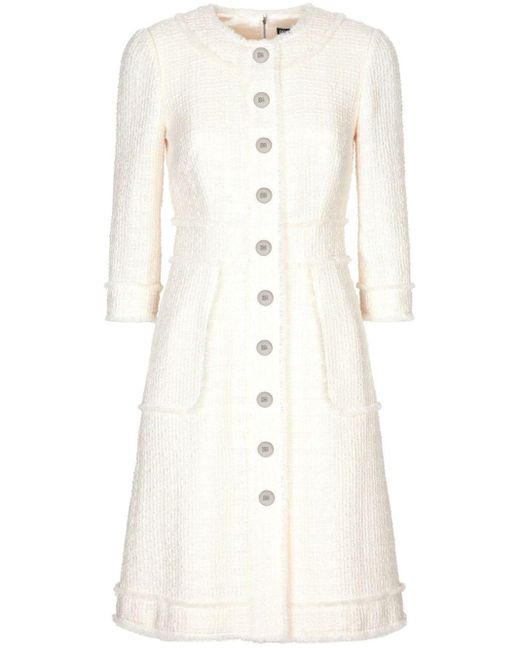 Dolce & Gabbana White A-line Tweed Dress