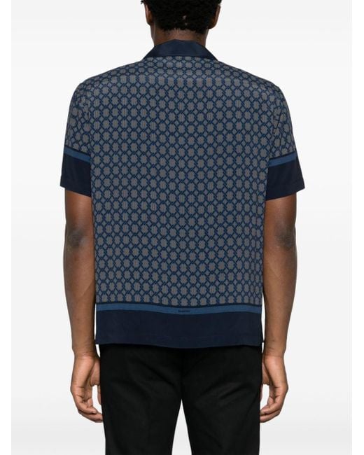 Sandro Blue Patterned-jacquard Short-sleeve Shirt for men