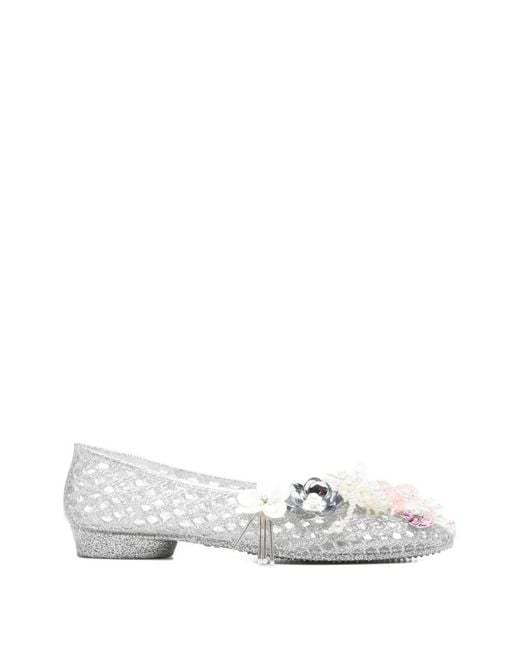 HEAVENLY JELLY White Floral Embellished Ballet Flats