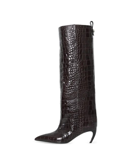 The Attico Black Lea Croc-Print Pointed Boots