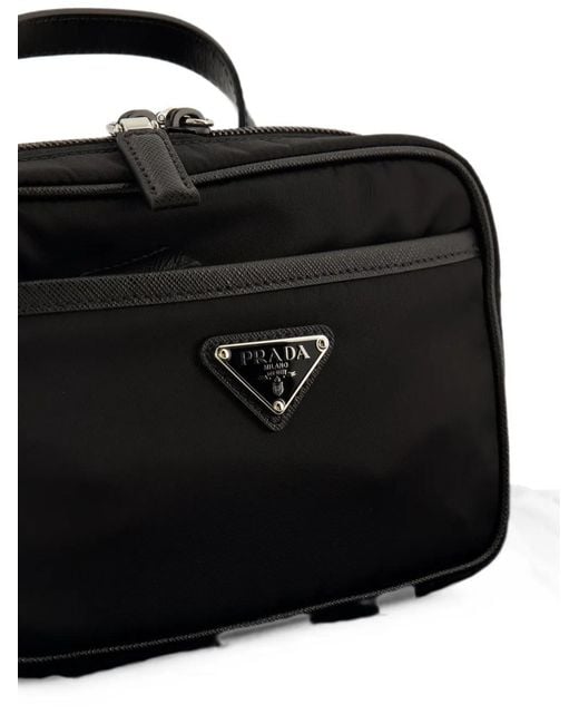 Prada Black Re-Nylon Leather Messenger Bag for men