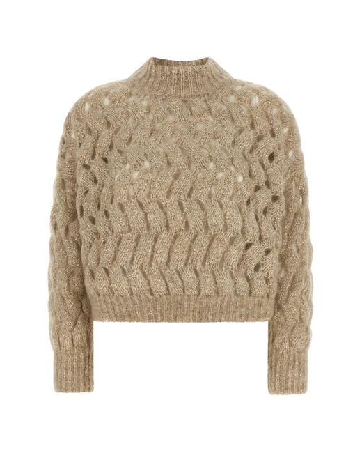 Brunello Cucinelli Natural Dazzling Waves Openwork Sweater