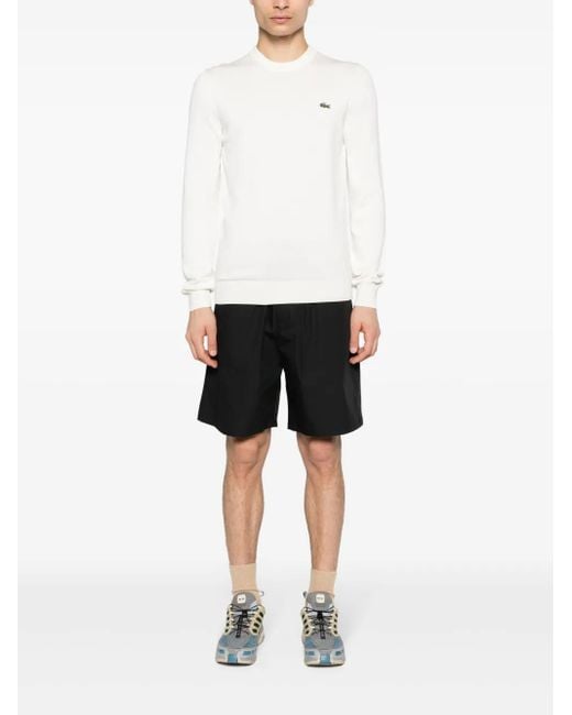 Lacoste White Logo-Patch Ribbed-Knit Jumper for men