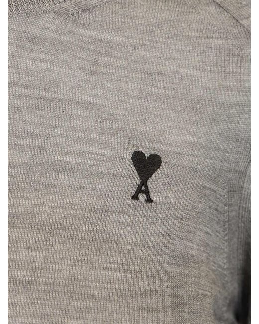 AMI Gray Logo-Embroidered Sweater
