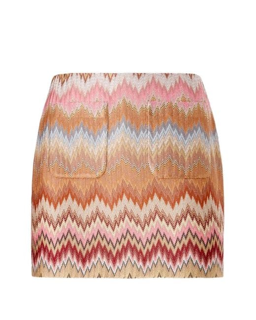 Missoni Pink Patch-Pocket Zigzag-Pattern Mini Skirt