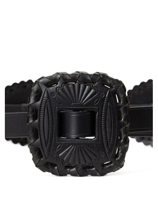 Polo Ralph Lauren Black Embossed-Buckle Leather Belt