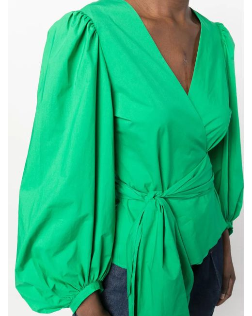 P.A.R.O.S.H. Green Wraparound-Style V-Neck Blouse