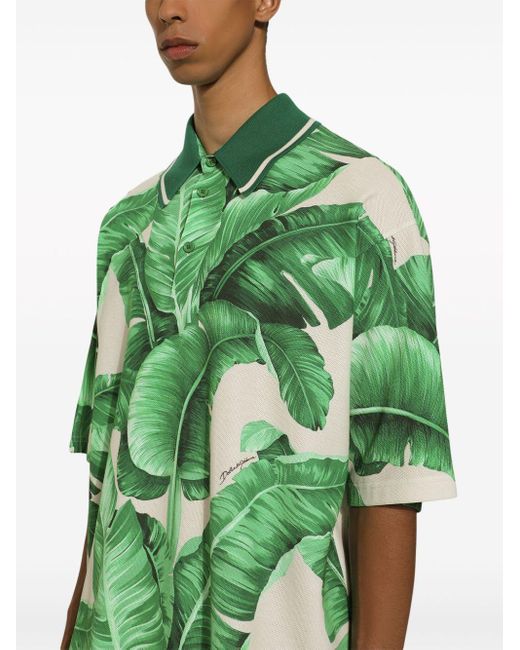 Dolce & Gabbana Green Banana-Tree Print Oversize Polo Shirt for men