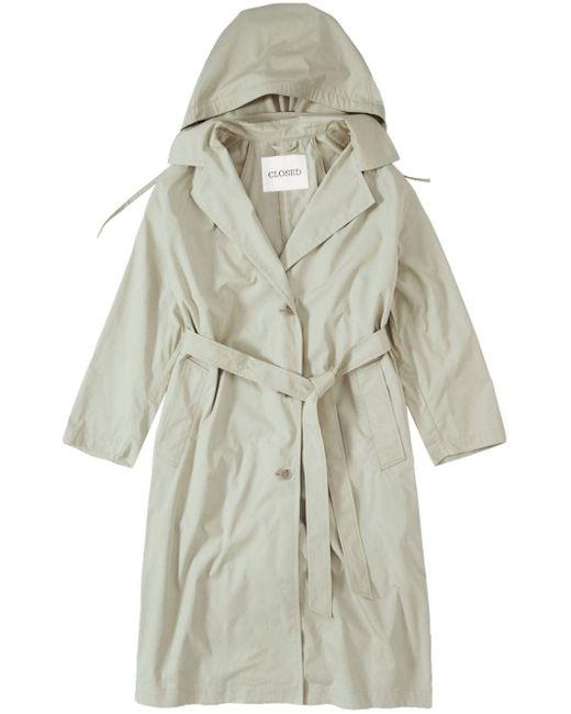 Closed Gray Hooded Belted Trench Coat