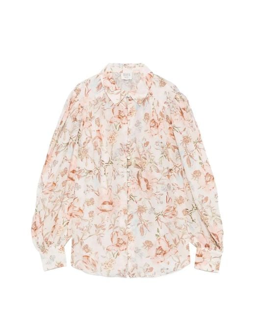 Hemant & Nandita Natural Ezra Floral-Print Puff-Sleeve Shirt