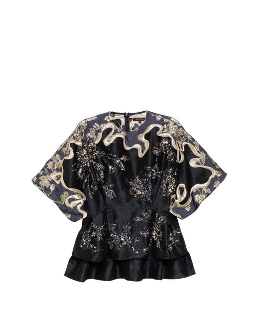 Biyan Black Embellished Taffeta Blouse