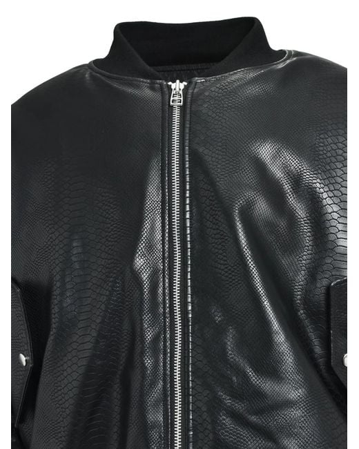 BREATH Black Python-Effect Faux-Leather Bomber Jacket for men